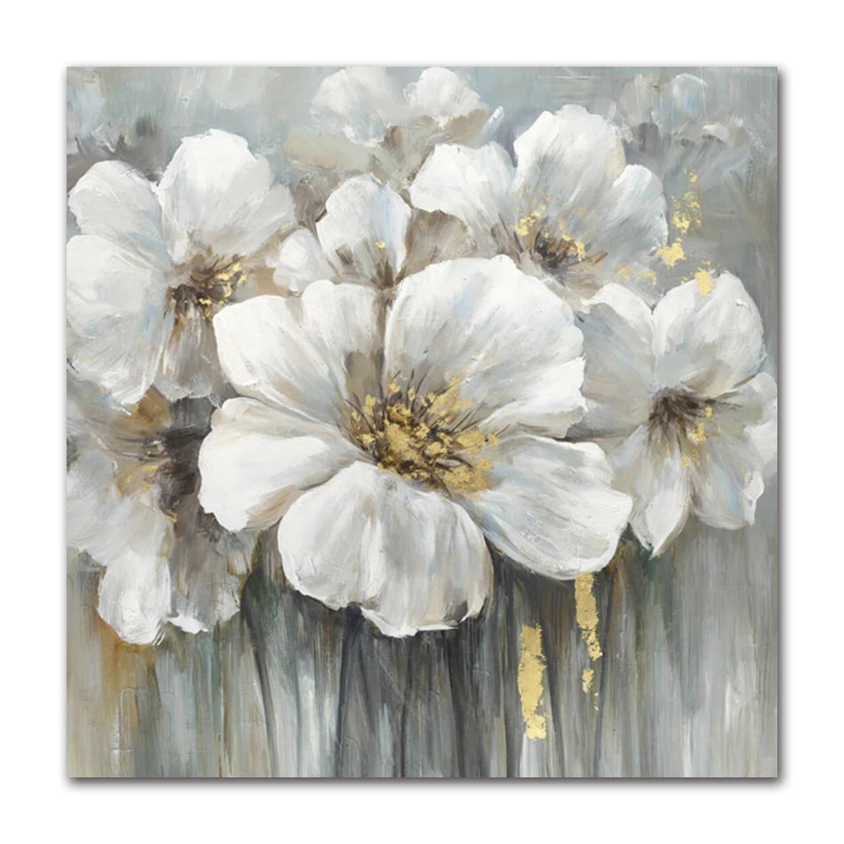 Square Format Gray White Floral Wall Art Fine Art Canvas Prints Modern Botanical Pictures For Living Room Dining Room Bedroom Art For Contemporary Interiors 2025