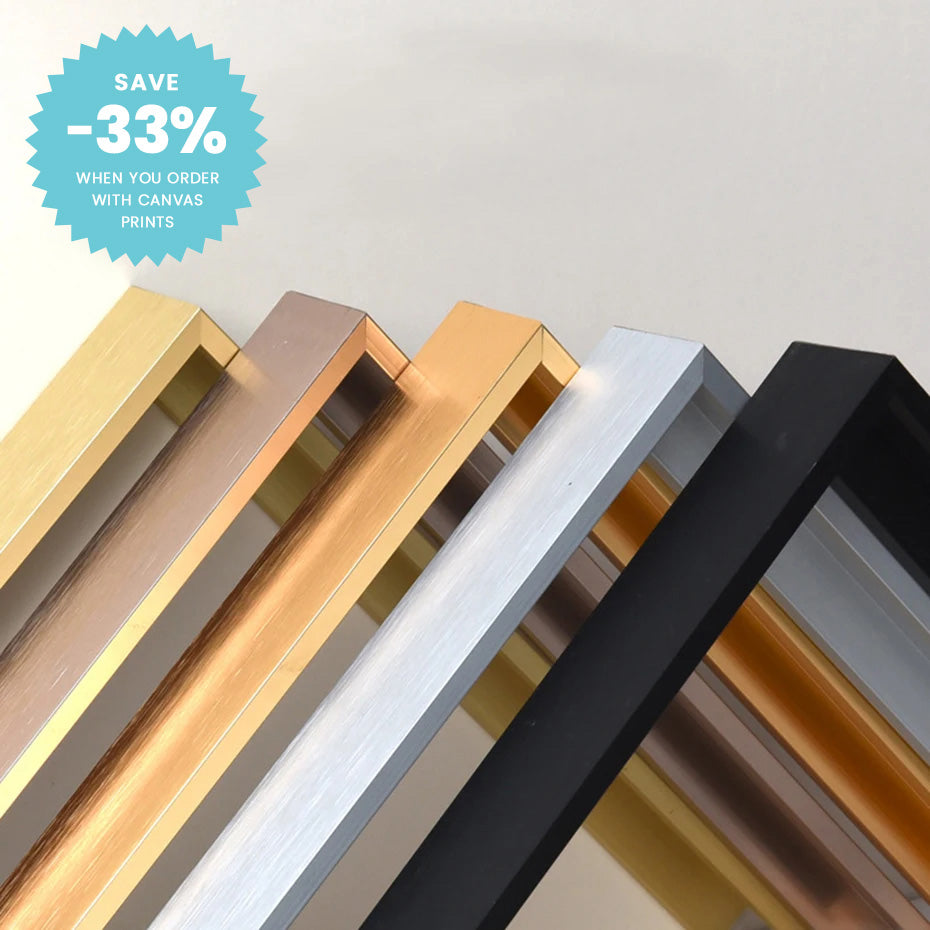 Square Format Metal Picture Frame Gold Silver Black 30x30cm, 50x50cm, 100x100cm etc For Framing Canvas Prints - Brushed Gold, Titanium Gold, Brushed Black, Brushed Silver, Aluminium Frame Kits Complete With Wooden Inner Frame