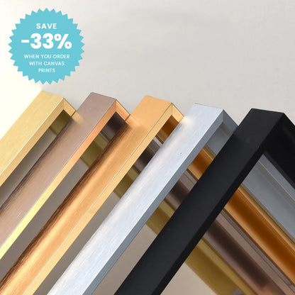 Square Format Metal Picture Frame Gold Silver Black 30x30cm, 50x50cm, 100x100cm etc For Framing Canvas Prints - Brushed Gold, Titanium Gold, Brushed Black, Brushed Silver, Aluminium Frame Kits Complete With Wooden Inner Frame