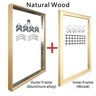 Square Format Natural Wood Metal Picture - Complete With Wooden Inner Frame
