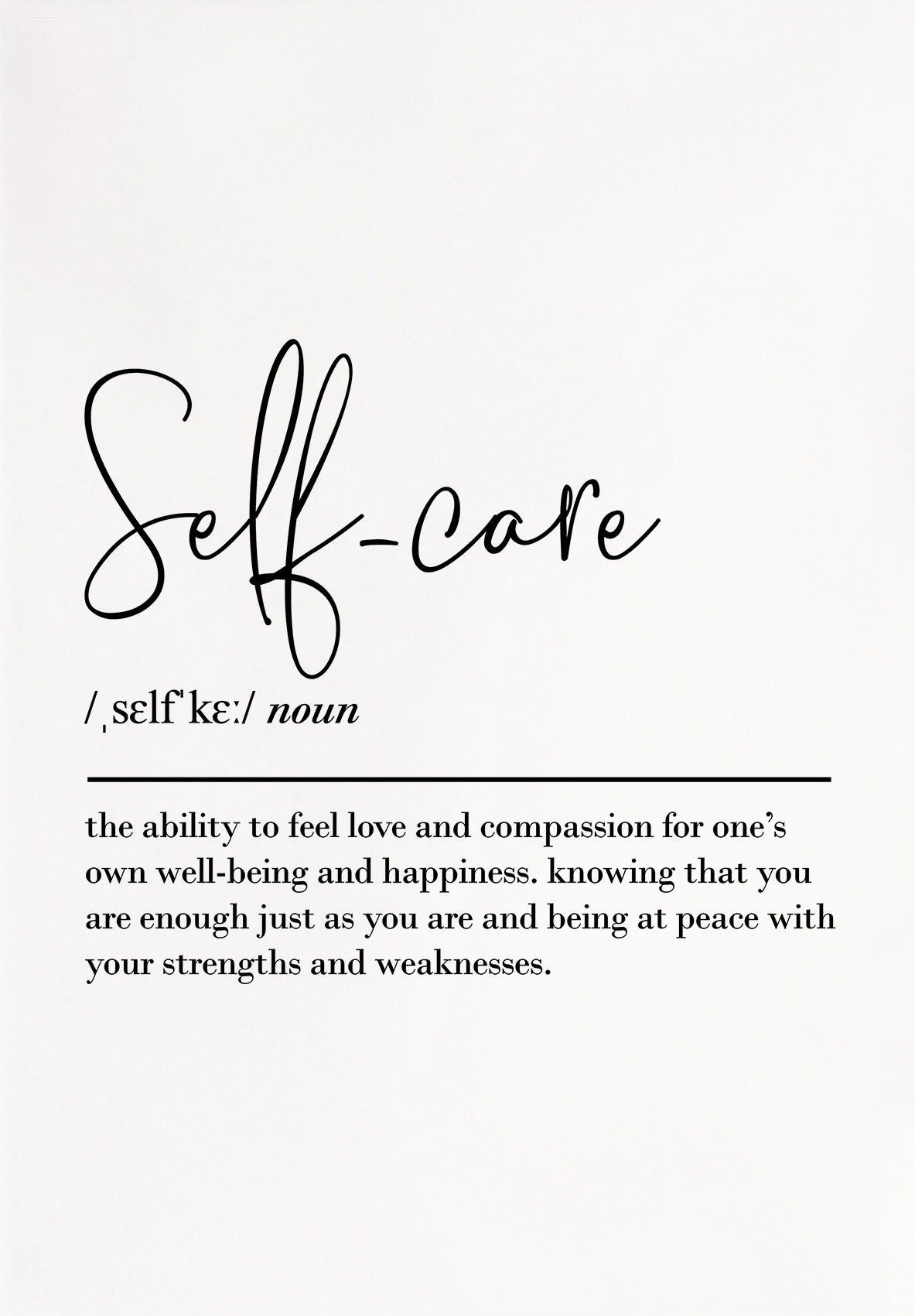 Definition of 'self-care' on a white background