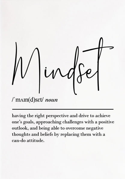 Definition of 'mindset' on a white background