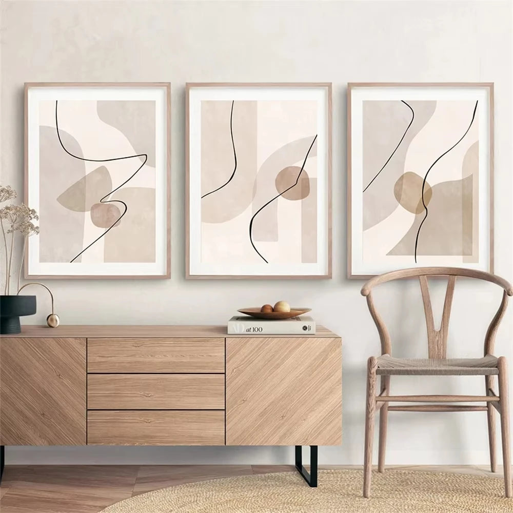 Subtle Beige Abstract Shape and Line Wall Art Fine Art Canvas Prints Pictures For Living Room Bedroom Nordic Art For Contemporary Interiors