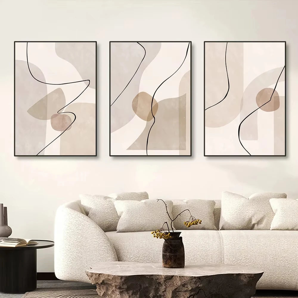 Subtle Beige Abstract Shape and Line Wall Art Fine Art Canvas Prints Pictures For Living Room Bedroom Nordic Art For Contemporary Interiors