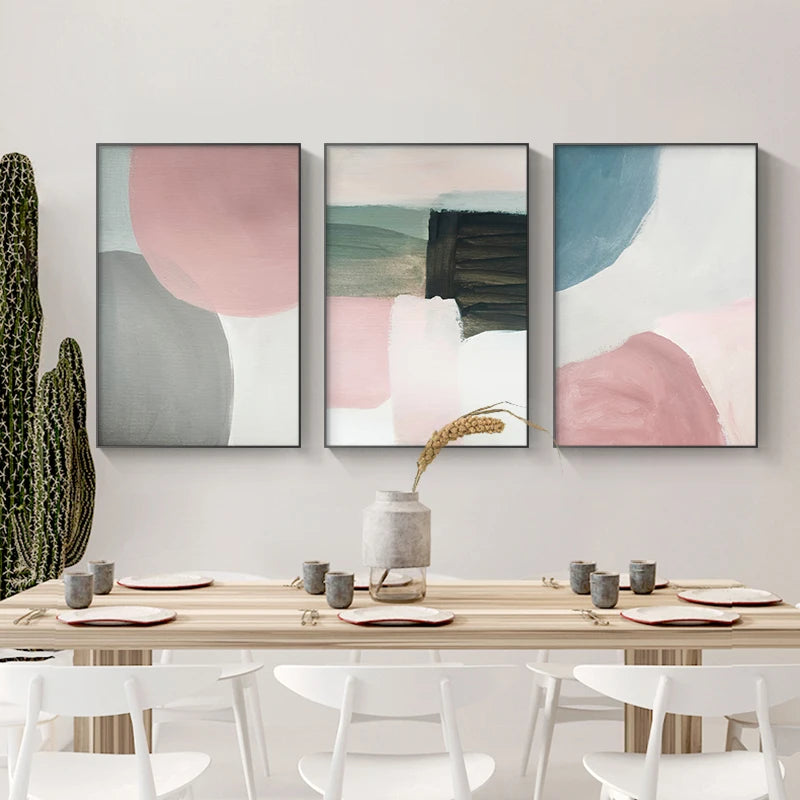 Subtle Shades Of Pink & Blue Watercolor Abstract Wall Art Fine Art Canvas Prints For Modern Apartment Living Room Bedroom Art For Contemporary Interiors