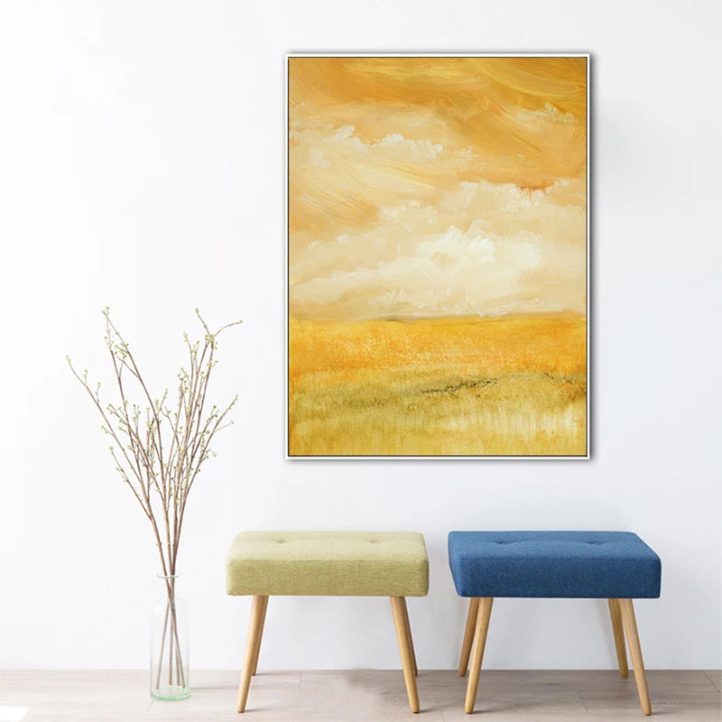 Summer Yellow Fields Landscape Wall Art Fine Art Canvas Prints Colorful Pictures For Living Room Bedroom Contemporary Home Office Decor