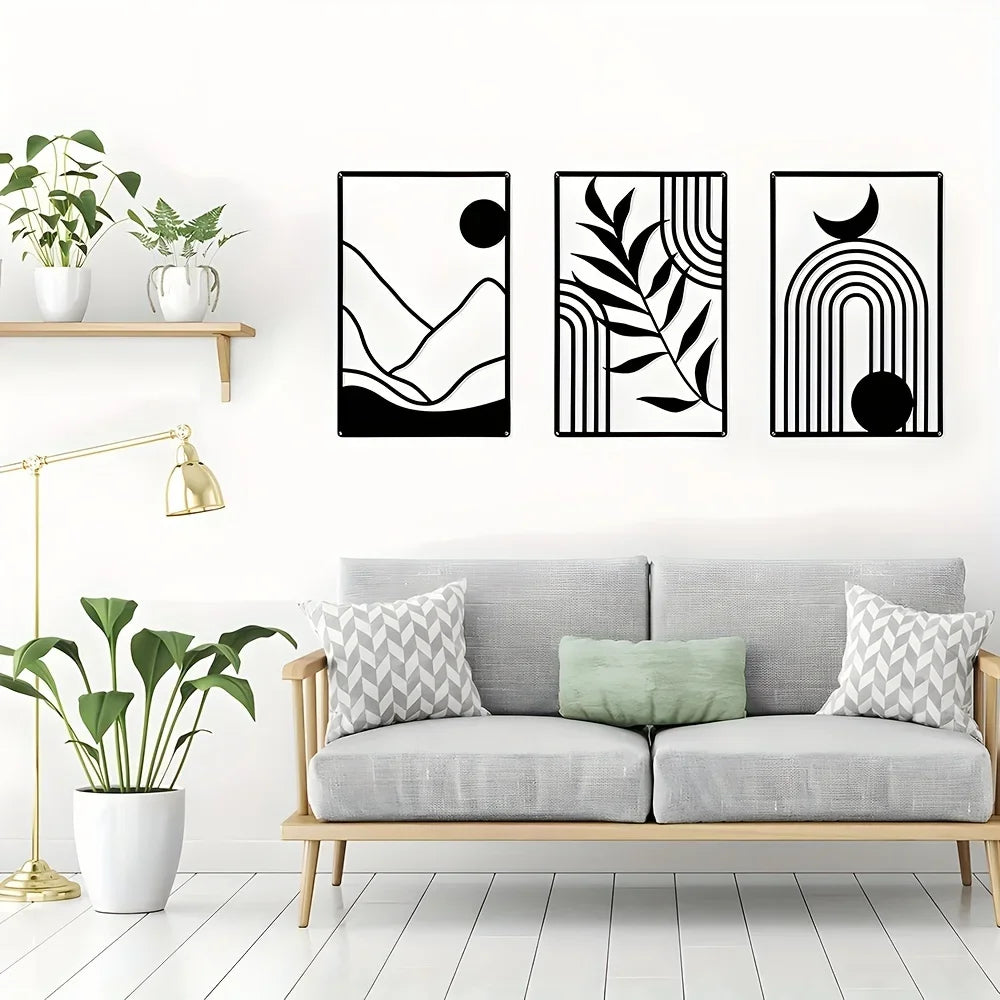 Sun Moon Landscape Abstract Botanical Metal Wall Art Plaques 3d Crafted Iron Art Wall Decoration For Living Room Home Decor
