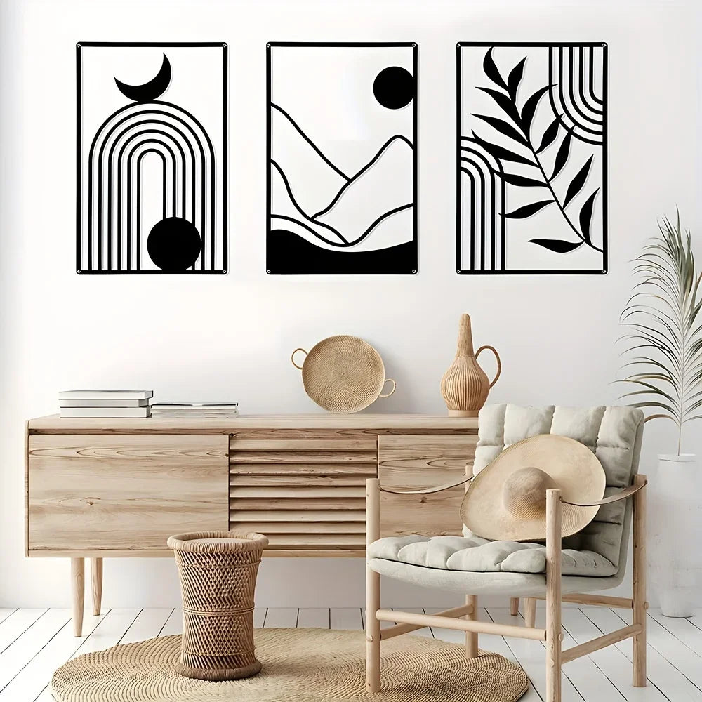 Sun Moon Landscape Abstract Botanical Metal Wall Art Plaques 3d Crafted Iron Art Wall Decoration For Living Room Home Decor