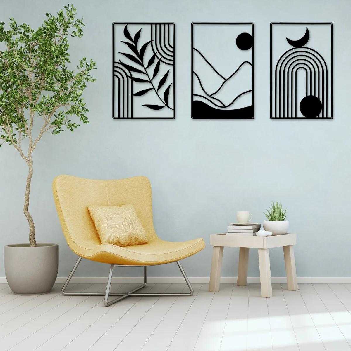 Sun Moon Landscape Abstract Botanical Metal Wall Art Plaques 3d Crafted Iron Art Wall Decoration For Living Room Home Decor