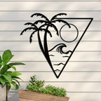 Sun Sea and Palm Tree Metal Wall Art 3d Crafted Iron Art Wall Decoration For Living Room Dining Room Bedroom Trendy Tanning Studio Salon Decor
