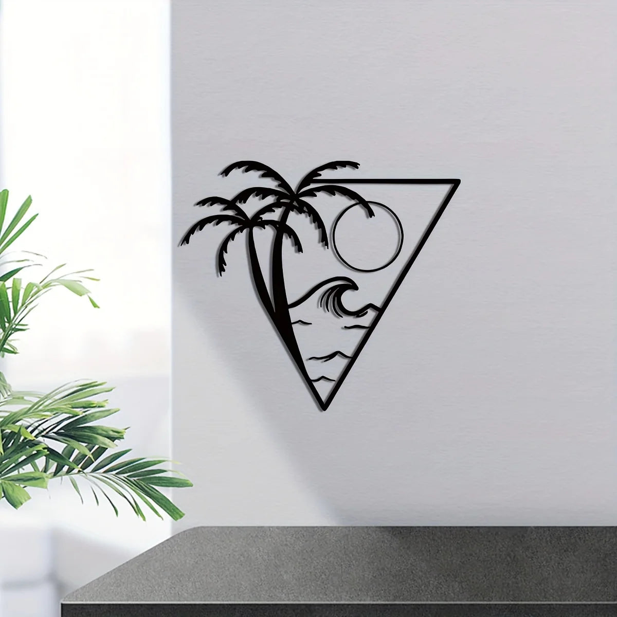 Sun Sea and Palm Tree Metal Wall Art 3d Crafted Iron Art Wall Decoration For Living Room Dining Room Bedroom Trendy Tanning Studio Salon Decor