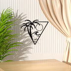Sun Sea and Palm Tree Metal Wall Art 3d Crafted Iron Art Wall Decoration For Living Room Dining Room Bedroom Trendy Tanning Studio Salon Decor