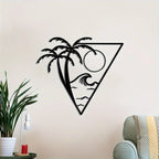 Sun Sea and Palm Tree Metal Wall Art 3d Crafted Iron Art Wall Decoration For Living Room Dining Room Bedroom Trendy Tanning Studio Salon Decor