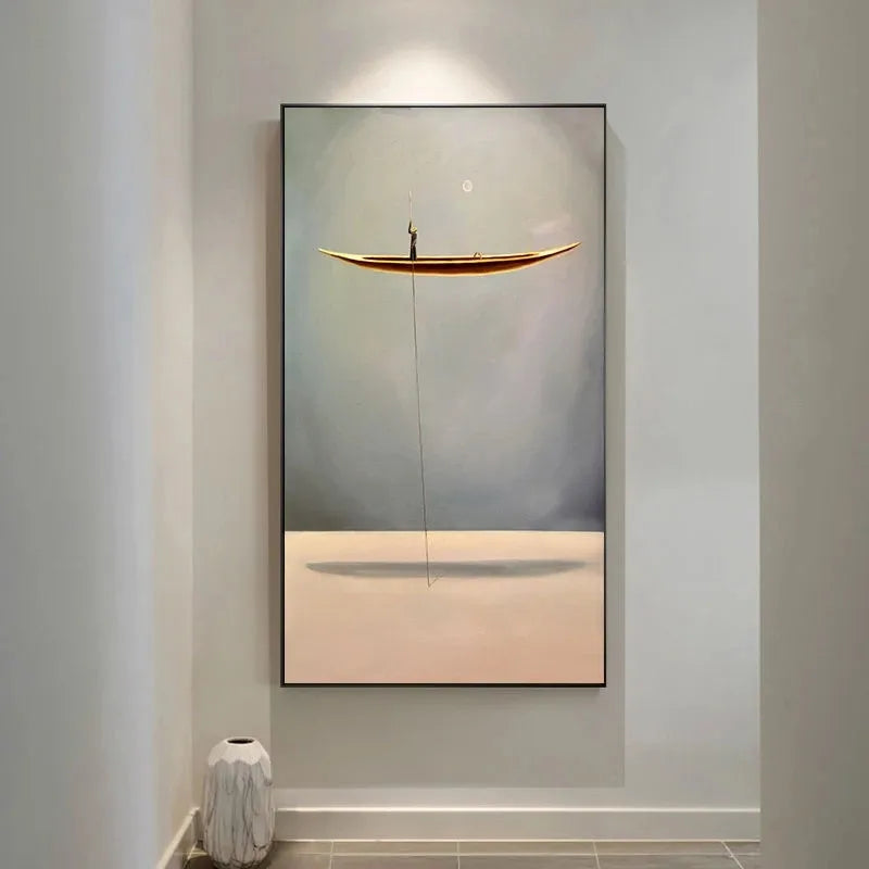 Surreal Abstract Auspicious Golden Boat Wall Art Fine Art Canvas Prints Modern Art For Living Room Foyer Reception Room Pictures For Contemporary Interiors 2025