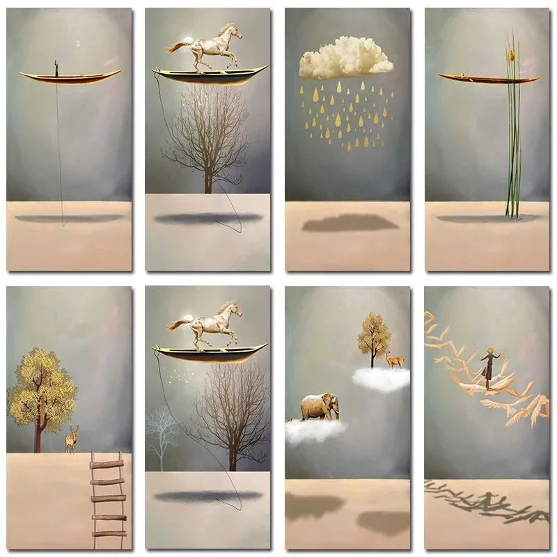 Surreal Abstract Auspicious Golden Boat Wall Art Fine Art Canvas Prints Modern Art For Living Room Foyer Reception Room Pictures For Contemporary Interiors 2025