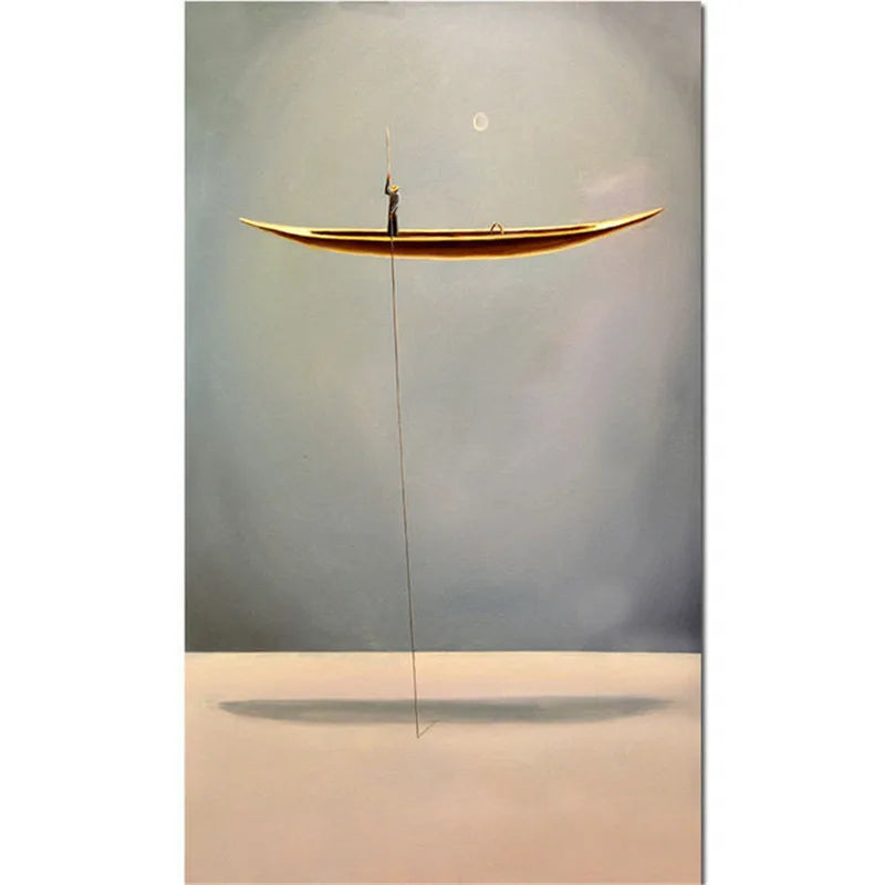 Surreal Abstract Auspicious Golden Boat Wall Art Fine Art Canvas Prints Modern Art For Living Room Foyer Reception Room Pictures For Contemporary Interiors 2025