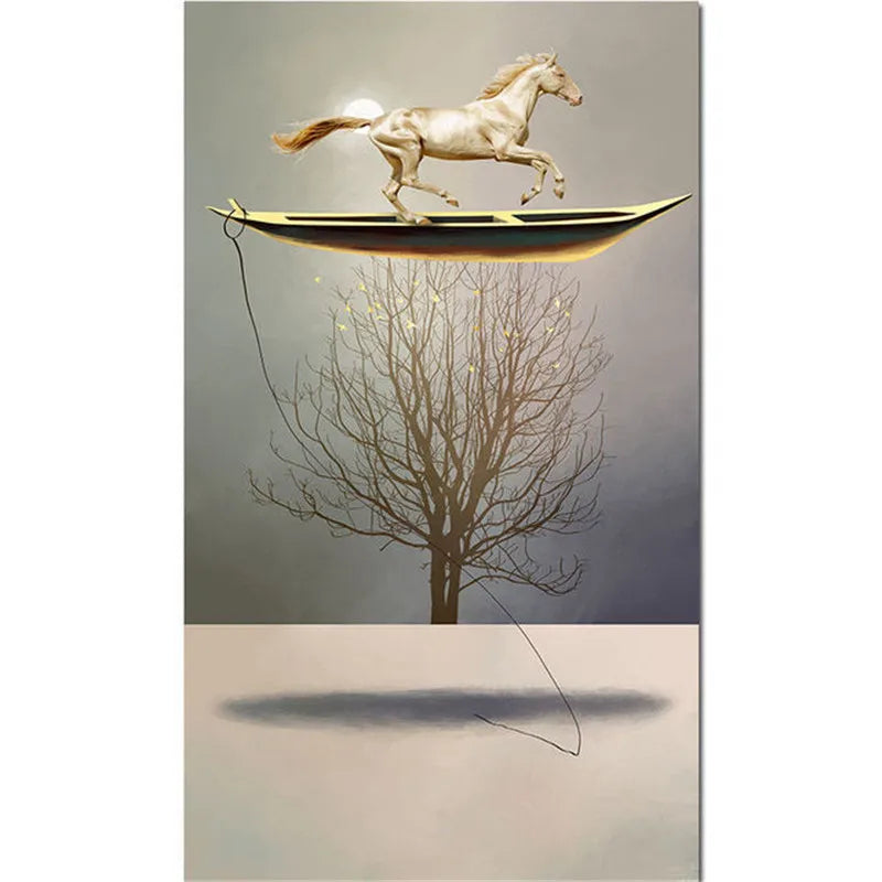 Surreal Abstract Auspicious Golden Boat Wall Art Fine Art Canvas Prints Modern Art For Living Room Foyer Reception Room Pictures For Contemporary Interiors 2025