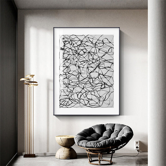 Tangled Black Lines Abstract Wall Art Fine Art Canvas Prints Modern Black White Posters Pictures For Contemporary Home Office Decor