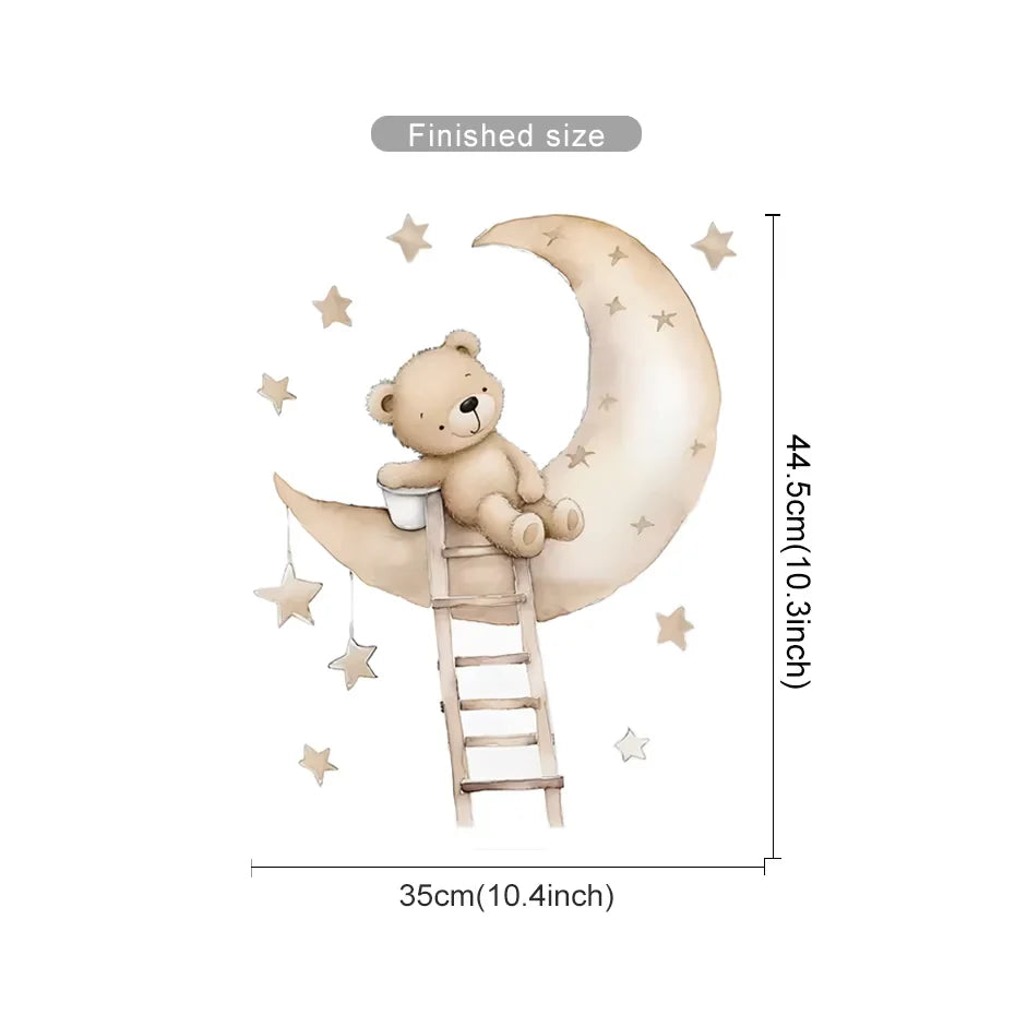 Teddy Bear Adventure Wall Decal – Vintage Plane, Balloons & Stars Stickers for Baby Boy's Nursery or Children’s Bedroom Creative DIY Home Decor