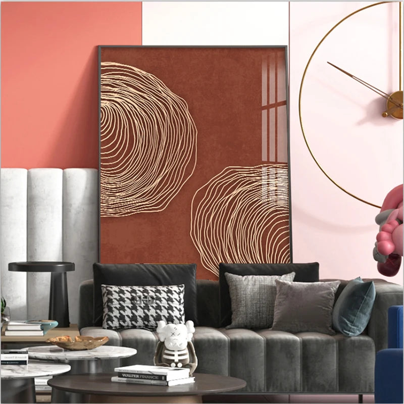 Terracotta Contours Abstract Minimalist Aesthetics Wall Art Fine Art Canvas Prints For Modern Apartment Living Room Foyer Home Office Decor