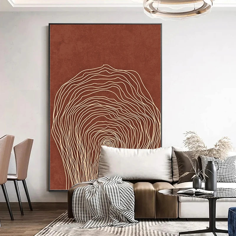Terracotta Contours Abstract Minimalist Aesthetics Wall Art Fine Art Canvas Prints For Modern Apartment Living Room Foyer Home Office Decor
