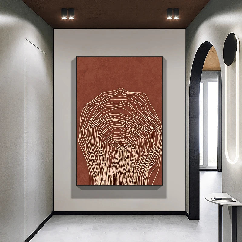 Terracotta Contours Abstract Minimalist Aesthetics Wall Art Fine Art Canvas Prints For Modern Apartment Living Room Foyer Home Office Decor