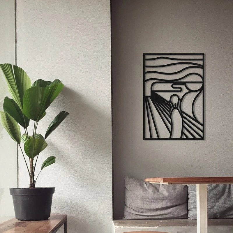 The Scream Abstract Line Art Metal Art Wall Art 3d Wrought Iron Plaque Modern Contemporary Wall Decoration For Living Room Dining Room Bedroom Art Decor
