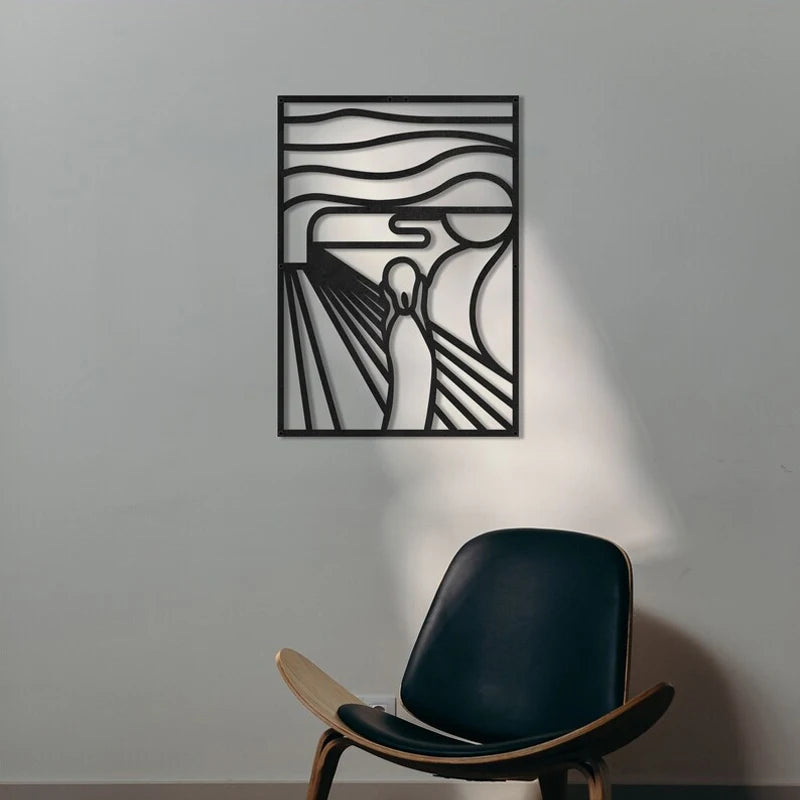 The Scream Abstract Line Art Metal Art Wall Art 3d Wrought Iron Plaque Modern Contemporary Wall Decoration For Living Room Dining Room Bedroom Art Decor