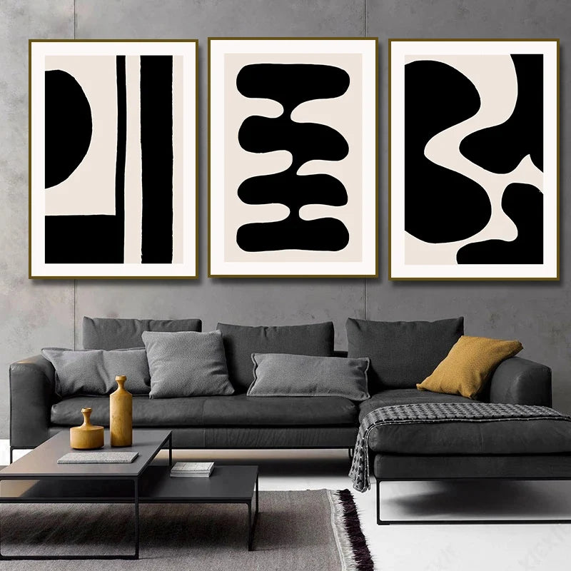 Thick Brush Flowing Lines Black Beige Abstract Wall Art Fine Art Canvas Prints Minimalist Artworks For Modern Apartment Living Room Home Office Decor