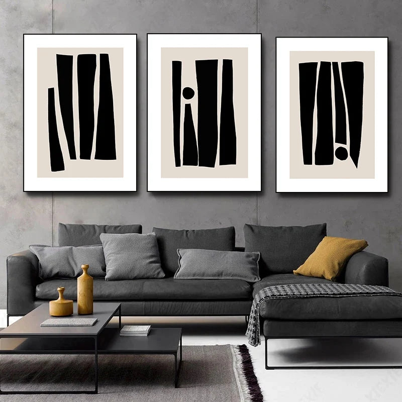 Thick Brush Flowing Lines Black Beige Abstract Wall Art Fine Art Canvas Prints Minimalist Artworks For Modern Apartment Living Room Home Office Decor