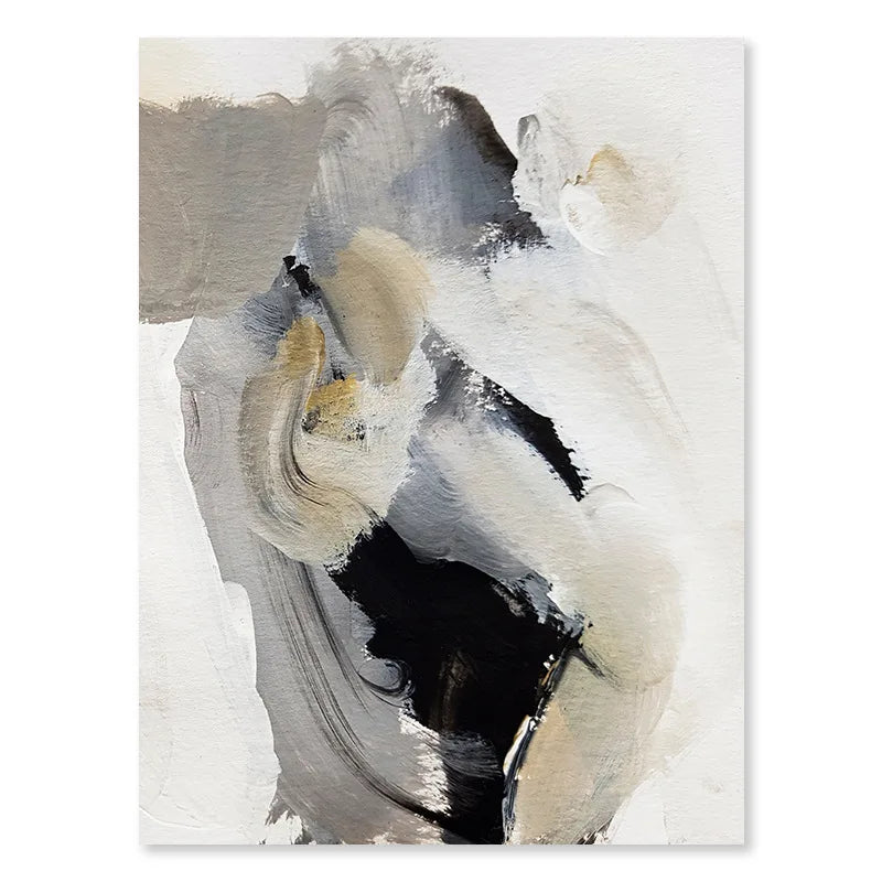 Thick Brush Strokes Beige Gray Black Wall Art Fine Art Canvas Prints Modern Abstract Pictures For Living Dining Room Bedroom Art Decor