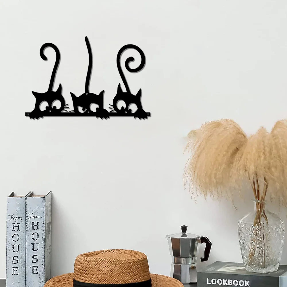 Three Black Cats Metal Wall Art 3d Iron Crafted Metal Wall Decoration For Living Room Dining Room Kitchen Cat Lovers Home Decor