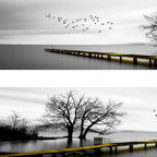 Tranquil Lake Pier Wide Format Wall Art Fine Canvas Prints Black White Pictures Of Calm For Above The Sofa Picture For Above The Bed