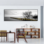 Tranquil Lake Pier Wide Format Wall Art Fine Canvas Prints Black White Pictures Of Calm For Above The Sofa Picture For Above The Bed