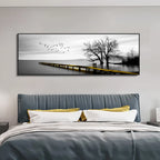Tranquil Lake Pier Wide Format Wall Art Fine Canvas Prints Black White Pictures Of Calm For Above The Sofa Picture For Above The Bed