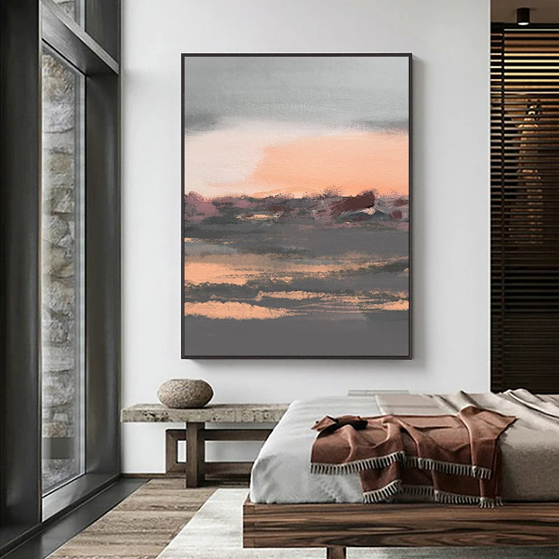 Tranquil Peachy Grey Abstract Landscape Canvas Print Wall Art For Living Room - Modern Wall Art for Contemporary Interiors