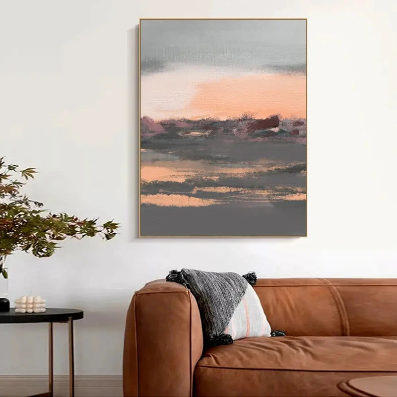 Tranquil Peachy Grey Abstract Landscape Canvas Print Wall Art For Living Room - Modern Wall Art for Contemporary Interiors