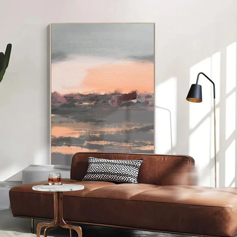 Tranquil Peachy Grey Abstract Landscape Canvas Print Wall Art For Living Room - Modern Wall Art for Contemporary Interiors