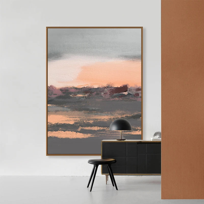 Tranquil Peachy Grey Abstract Landscape Canvas Print Wall Art For Living Room - Modern Wall Art for Contemporary Interiors