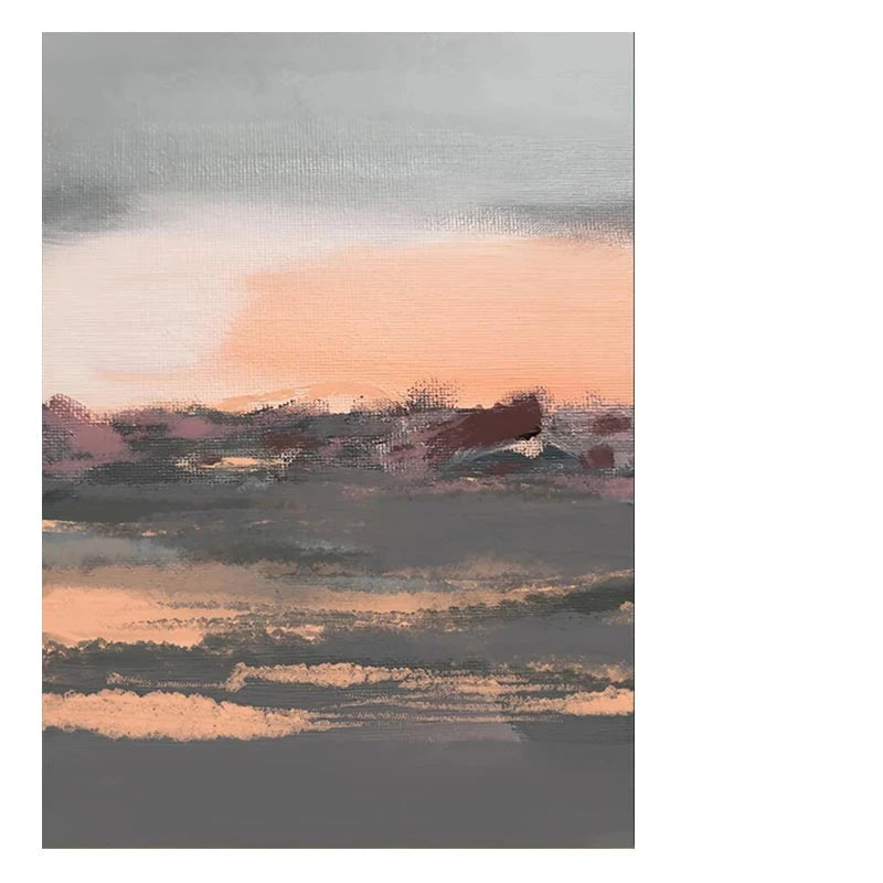 Tranquil Peachy Grey Abstract Landscape Canvas Print Wall Art For Living Room - Modern Wall Art for Contemporary Interiors