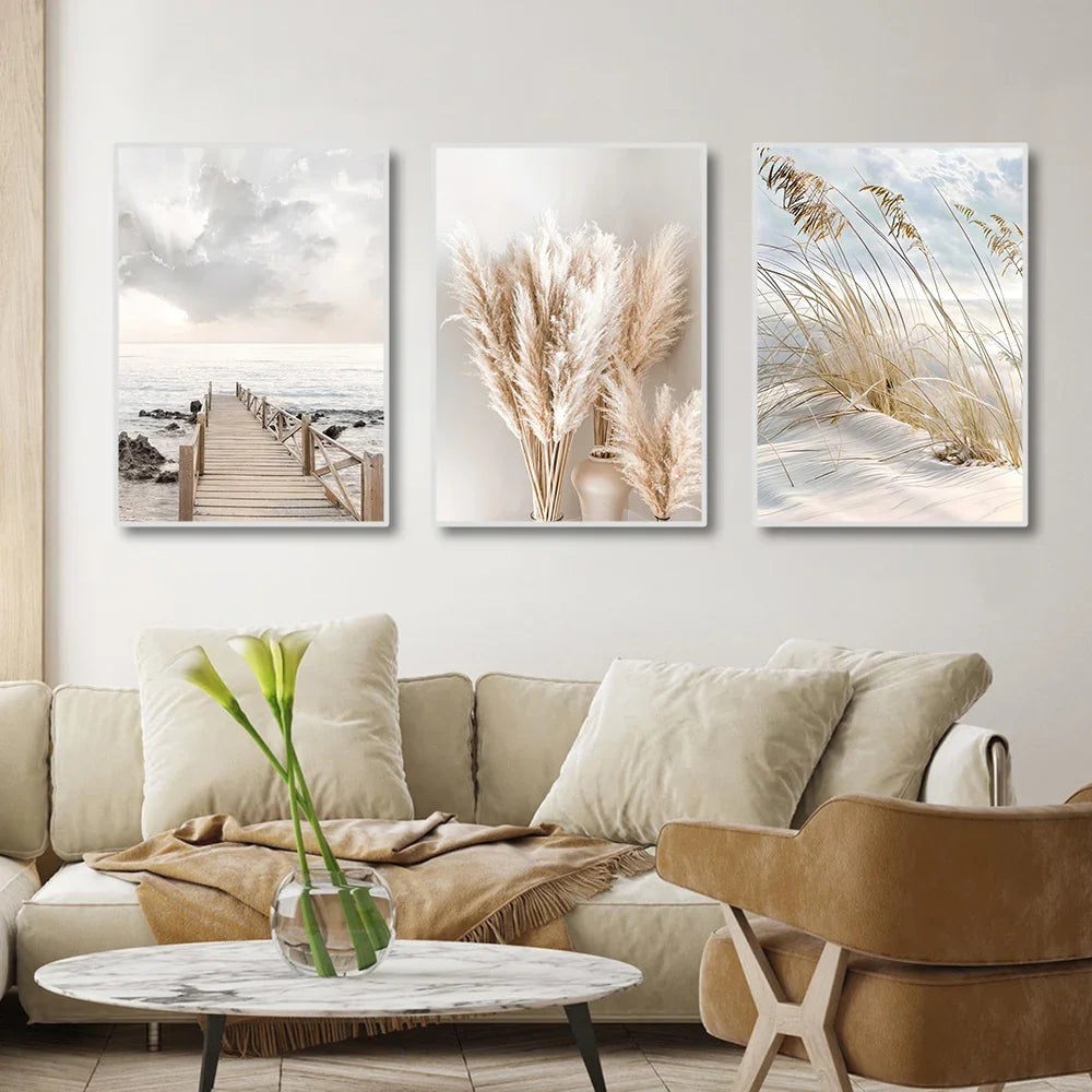 Tranquil Sea Grass Beach Seaside Landscape Wall Art Fine Art Canvas Prints Scandinavian Pictures Of Calm For Inspirational Living Room Decor