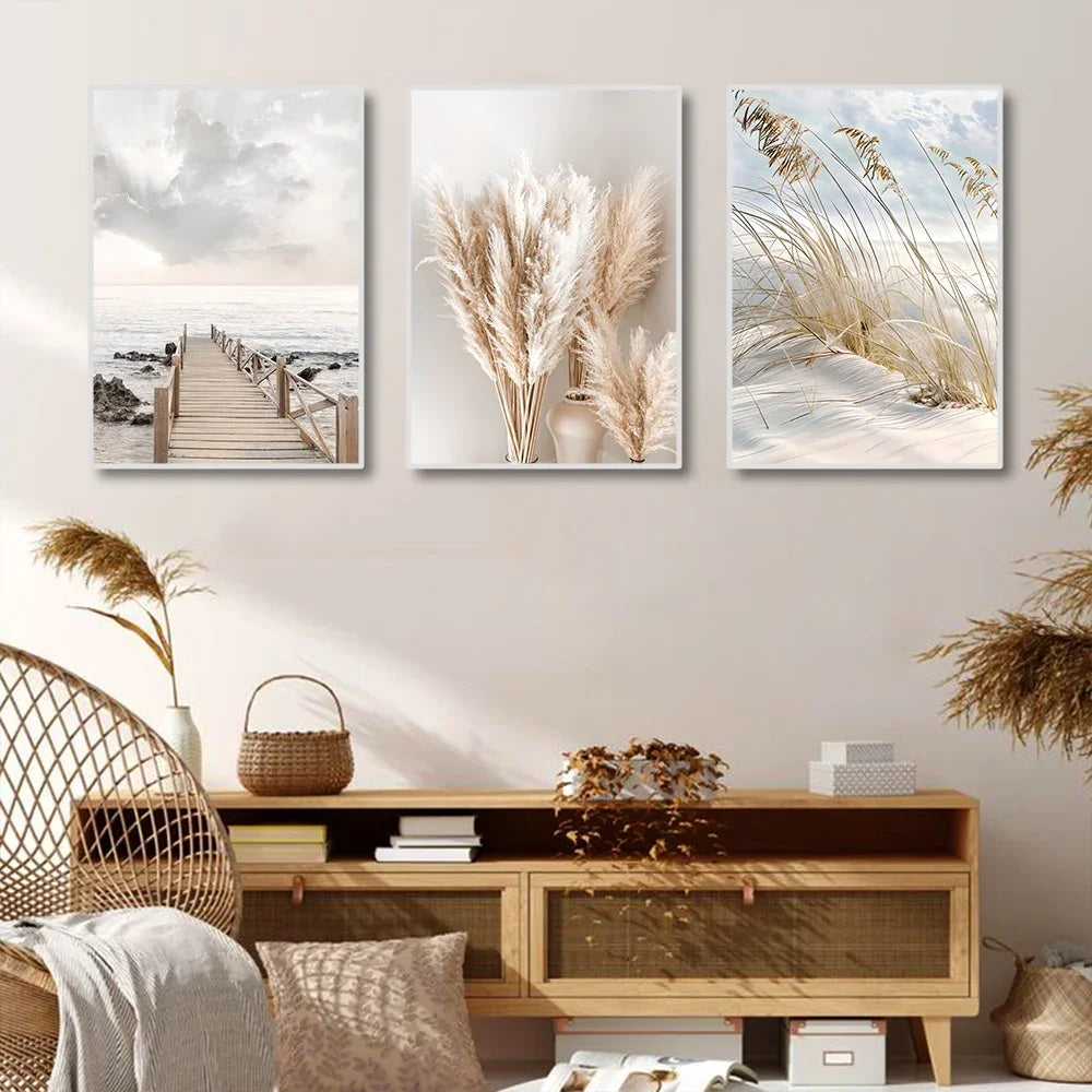 Tranquil Sea Grass Beach Seaside Landscape Wall Art Fine Art Canvas Prints Scandinavian Pictures Of Calm For Inspirational Living Room Decor