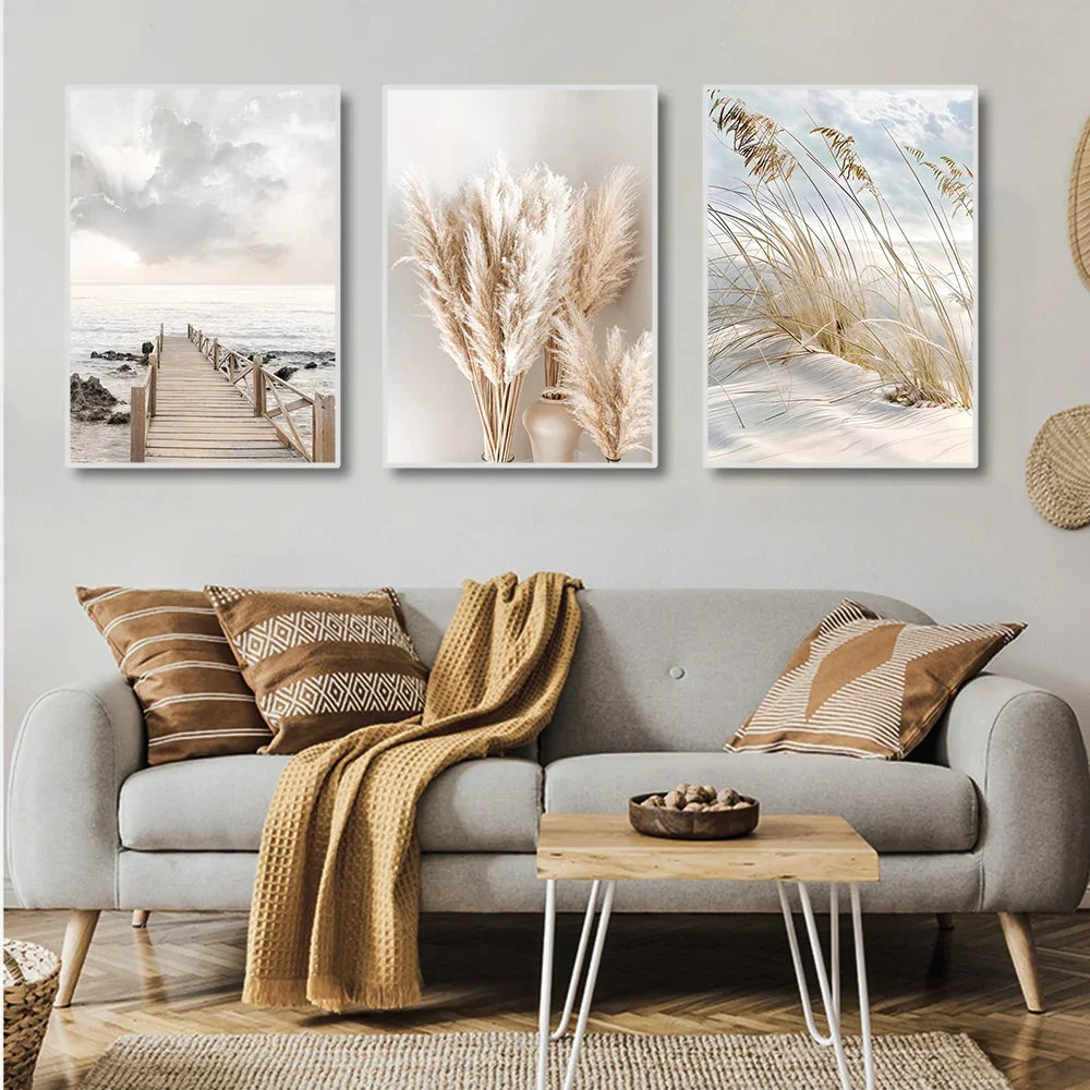 Tranquil Sea Grass Beach Seaside Landscape Wall Art Fine Art Canvas Prints Scandinavian Pictures Of Calm For Inspirational Living Room Decor