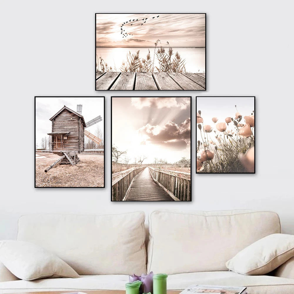 Tranquil Sea Sunset Landscape Wall Art Fine Art Canvas Prints Gallery Wall Art Lake Pier Pictures Of Calm For Living Room Inspirational Home Decor