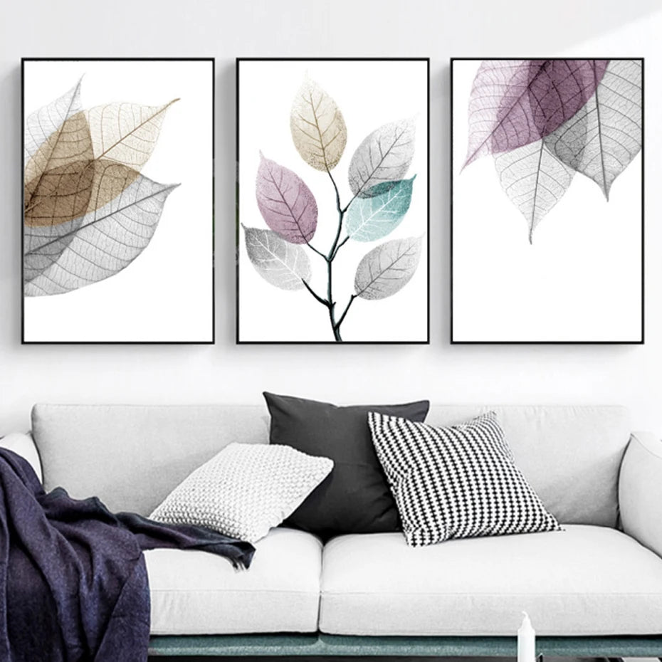 Translucent Leaves Wall Art Fine Art Canvas Prints Minimalist Abstract Botanical Pictures For Living Room Dining Room Bedroom Art Decor