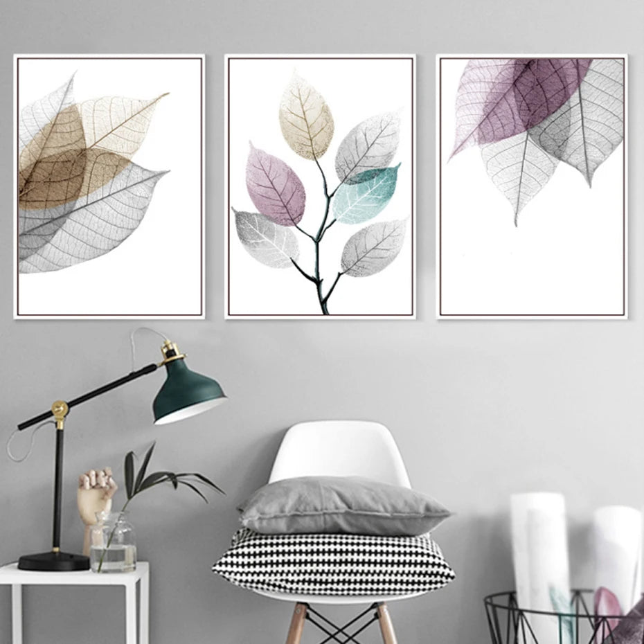 Translucent Leaves Wall Art Fine Art Canvas Prints Minimalist Abstract Botanical Pictures For Living Room Dining Room Bedroom Art Decor