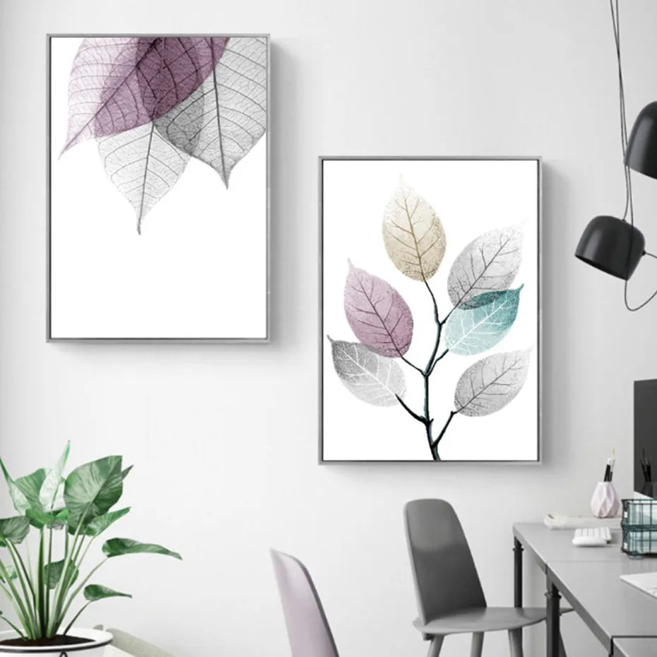Translucent Leaves Wall Art Fine Art Canvas Prints Minimalist Abstract Botanical Pictures For Living Room Dining Room Bedroom Art Decor