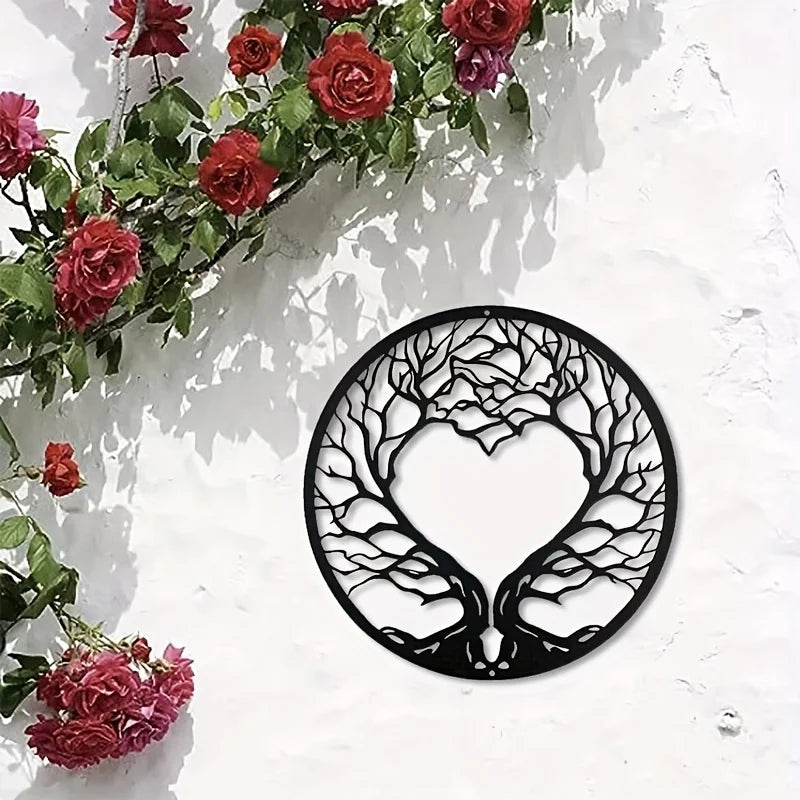 Tree Of Life Black Metal Wall Art 3D Sculptured Iron Craft Wall Decoration For Living Room Dining Room Garden Creative Inspirational Home Garden Decor