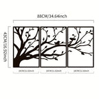 Tree Of Life Iron Art Wall Art 3D Metal Sculptured Birds On Branches Wall Decoration For Living Room Dining Room Creative Contemporary Nordic Home Decor - Set of 3Pcs