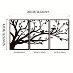Tree Of Life Iron Art Wall Art 3D Metal Sculptured Birds On Branches Wall Decoration For Living Room Dining Room Creative Contemporary Nordic Home Decor - Set of 3Pcs